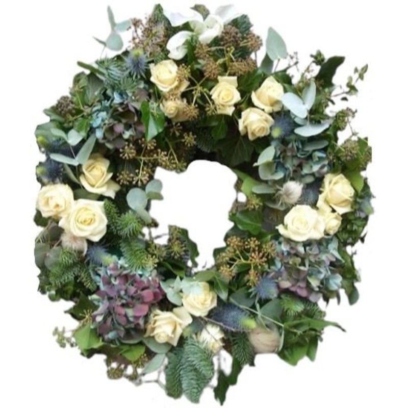 White Roses and Hydrangea Festive Wreath