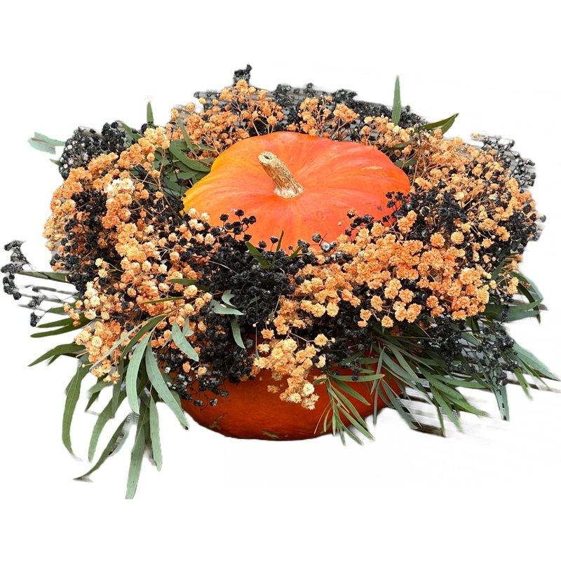 Black and Orange Baby’s Breath Halloween Pumpkin