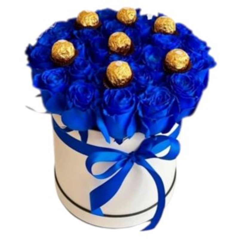 Blue Roses and Chocolates Box-Small (15 Roses +  3 Chocolates) & Large (25 Roses +  4 Chocolates) & Glamour (30 Roses +  7 Chocolates) & Exclusive (50 Roses + 12 Chocolates) & Exclusive Glamour  (70 Roses + 16 Chocolates) & Luxury (90 Roses + 24 Chocolate