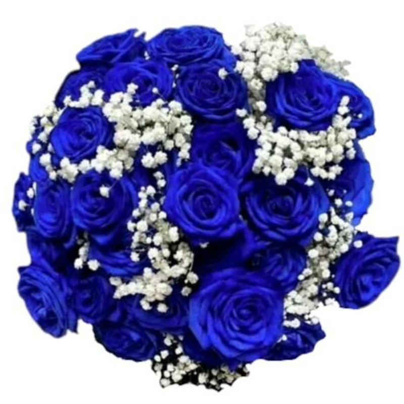 Blue Roses with Gypsophila Bouquet