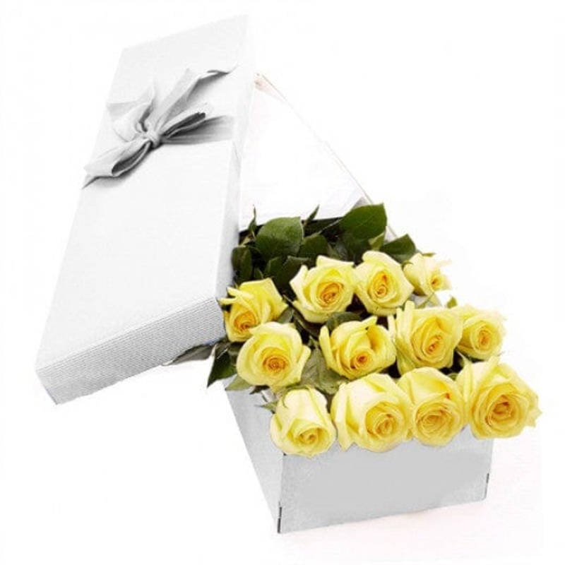 Dozen Yellow Roses Luxury Box-GRAY & BLACK & CREAM