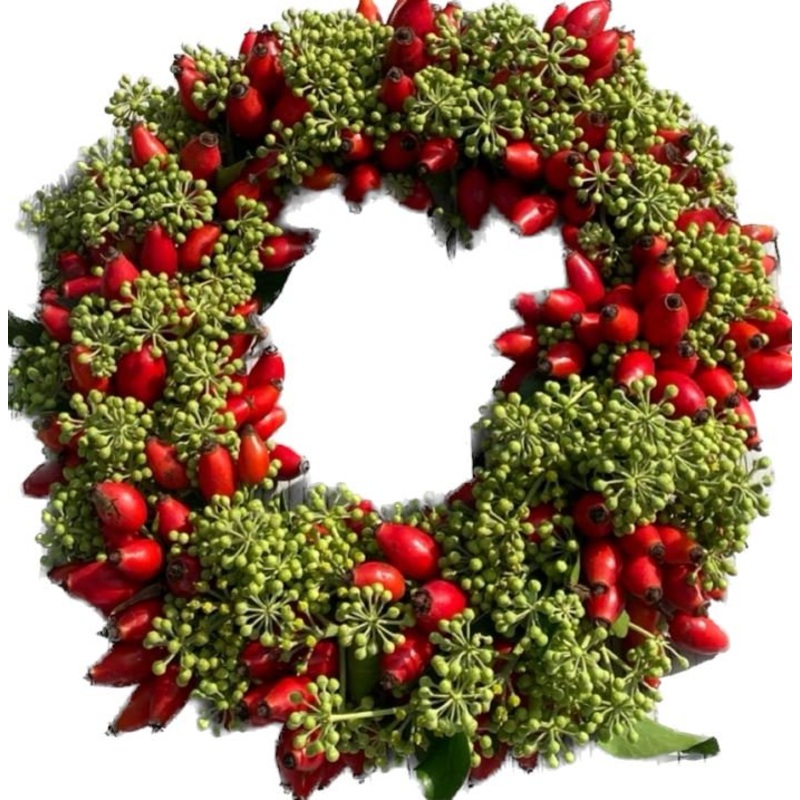 Green and Red Berry Autumn Wreath