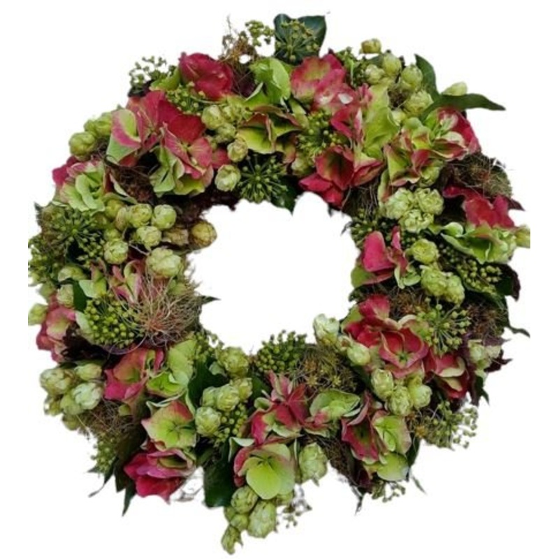 Hydrangea with Hops Autumn Wreath