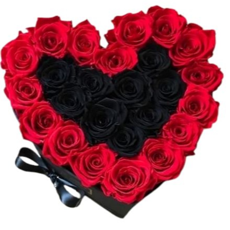 Infinity Red and Black Roses Heart Box – Rose Head  5cm