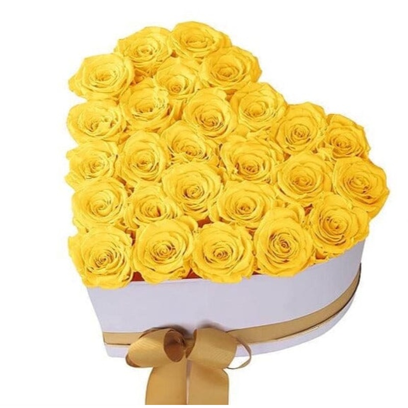Infinity Yellow Roses Box – Rose Head  5cm