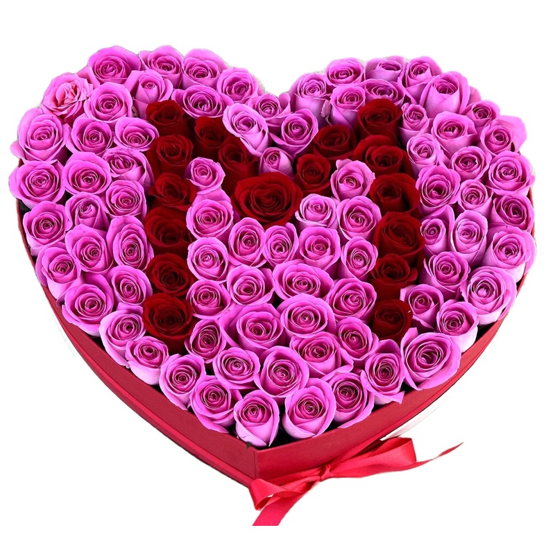 Red and Pink Roses Initial Flower Box
