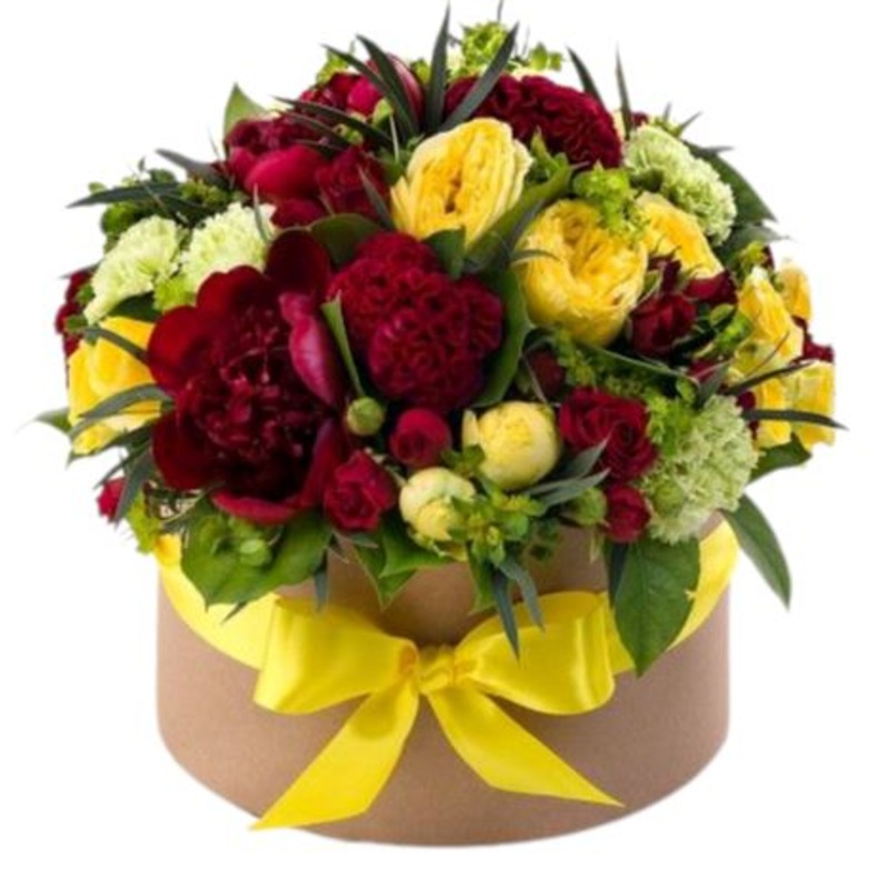 Red and Yellow Charm Box-Small (20 stems) & Regular (30 stems) & Large (40 stems) & Extra Large (50 stems) & Luxury (65 stems) & Glamour (80 stems) & Exclusive Glamour (100 stems) & Premium (120 stems) & Posh (150 stems)-Hat Box & Heart Box & Square Box-K