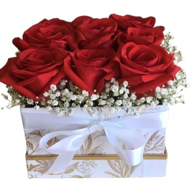 Red Roses with Gypsophila Signature Box