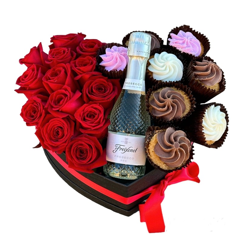 Sweet Box of Roses with Alcohol and Cupcakes