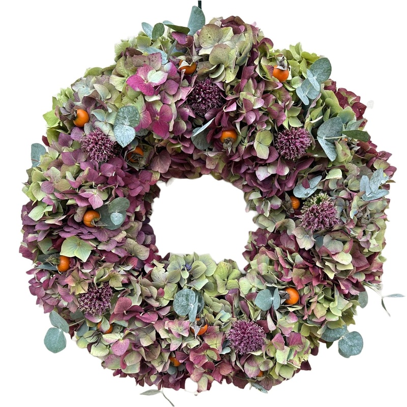 Vintage Burgundy and Green Hydrangea with Eucalyptus Wreath