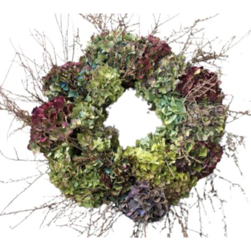 Vintage Hydrangea with Twigs Door Wreath