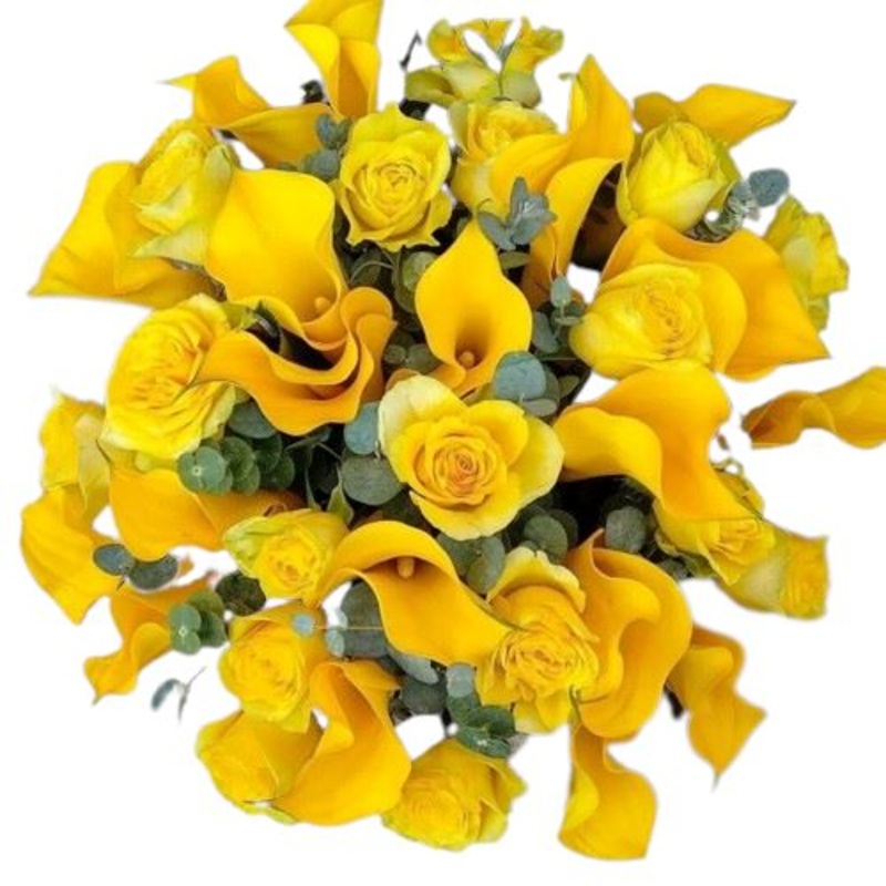 Yellow Calla Lily and Roses Bouquet
