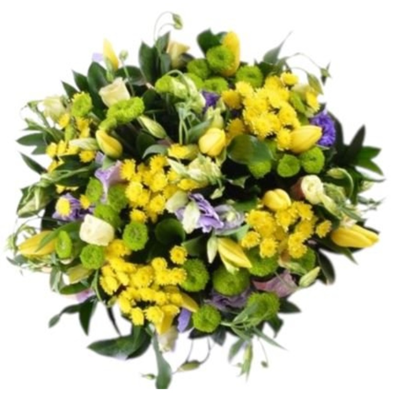 Yellow Chrysanthemum and Purple Bouquet