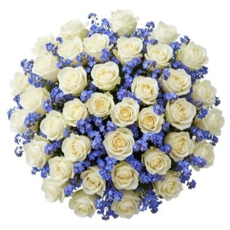 Bouquet of Roses with Blue Forget Me Not