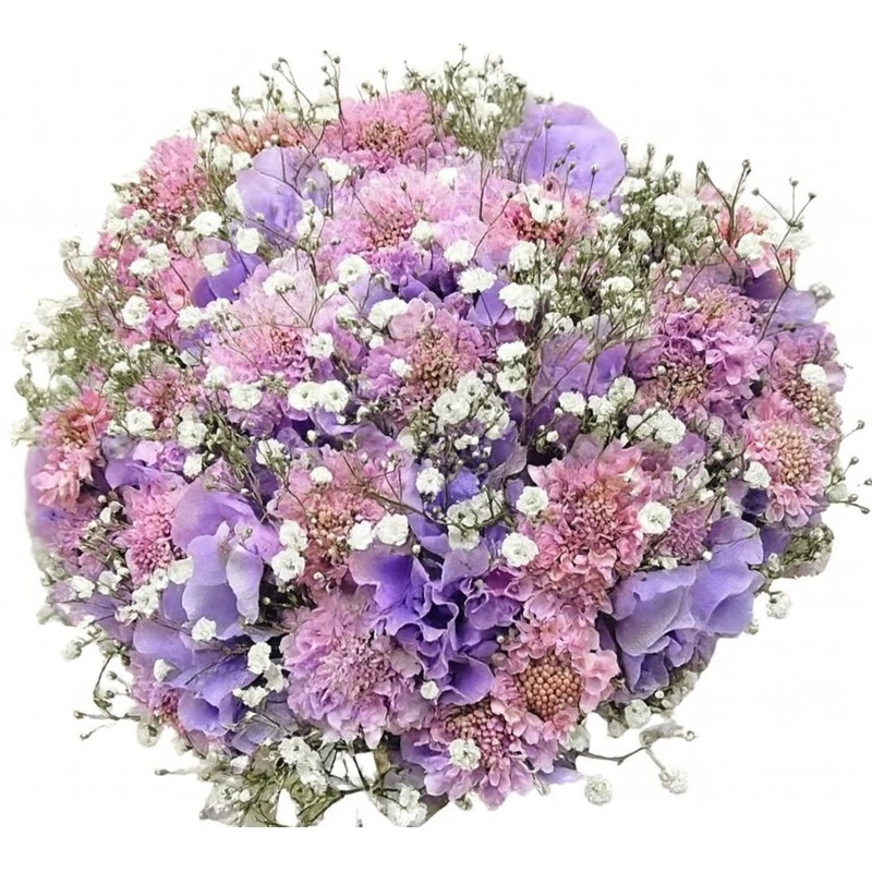 Bouquet of Sweet Pea and Pink Scobiosa in Gypsophila