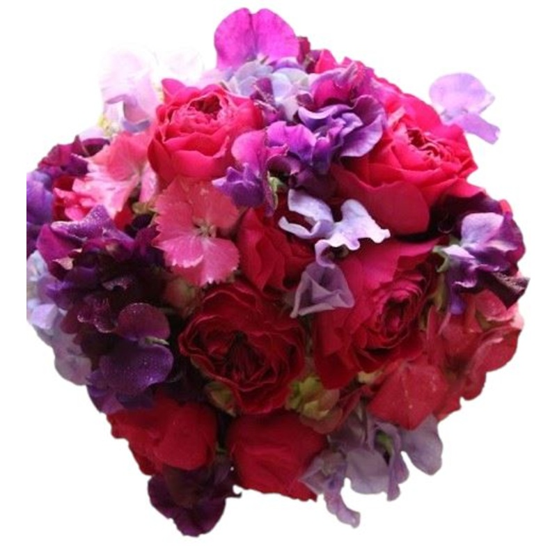 Bouquet of Vibrant Colored Sweet Pea and Spary Roses