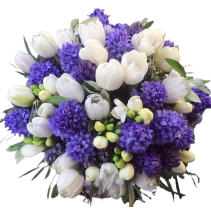 Bouquet of White Tulips with Hyacinths and Freesias