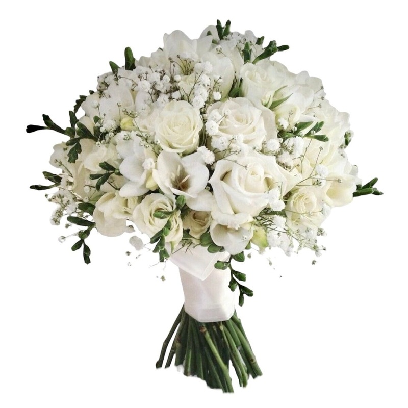 Classic White Bridal Bouquet-Small (25 stems) & Medium (30 stems) & Large (35 stems) & Luxury (40 stems) & Glamour (50 stems)