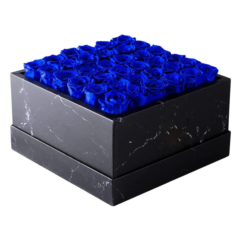 Fresh Blue Roses Box-Small (16 stems) & Regular (25 stems) & Large (36 stems) & Extra Large (49 stems) & Luxury (64 stems) & Glamour (81 stems) & Exclusive Glamour (100 stems) & Premium (121 stems)-Square Box & Hat Box & Heart Box-BLACK BOX & CREAM BOX