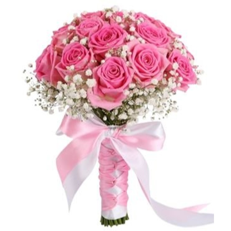 Pink Roses with Gypsophila Wedding Bouquet