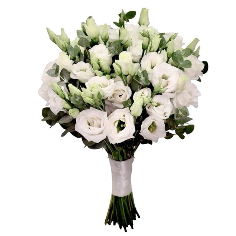 White Lisianthus with Eucalyptus Bridal Bouquet