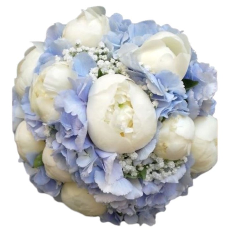 White Peonies in Blue Bouquet-Extra Small (8 stems) & Small (12 stems) & Regular (17 stems) & Medium (22 stems) & Large (27 stems) & Extra Large (35 stems) & Luxury (40 stems) & Glamour (50 stems) & Exclusive Glamour (60 stems) & Premium (80 stems) & Prem