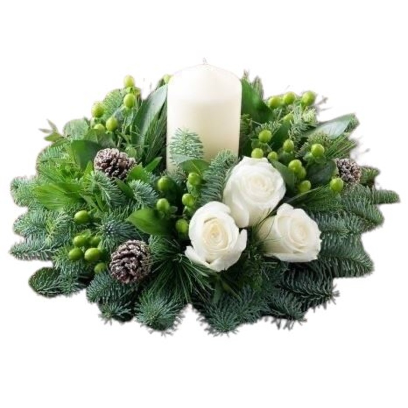 Centerpiece of White Roses and Green Berry