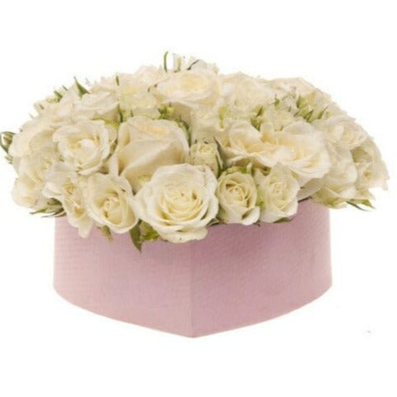 Beautiful White Spray Roses Heart Box