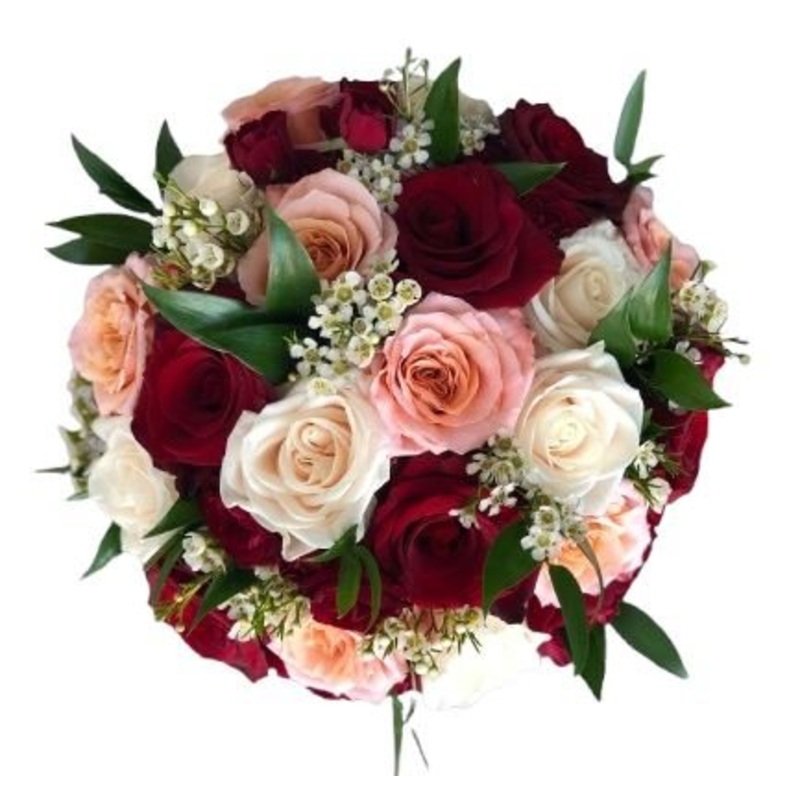 Bouquet of Luxury Peach and Red Roses