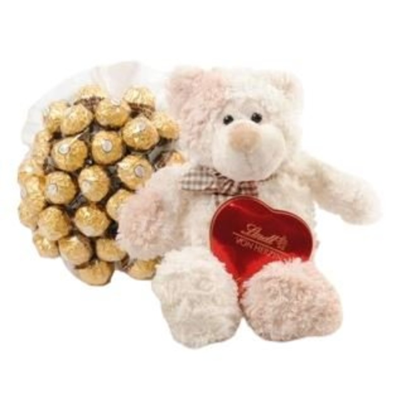 Chocolate Bouquet with Cute Teddy Bear and Chocolate Heart