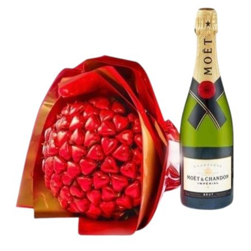 Chocolate Hearts Bouquet with Champagne Gift