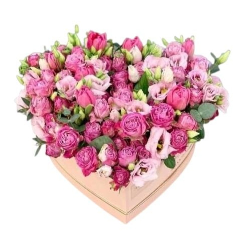 Cute Box of Pink Blooms-Small (10 stems) & Regular (15 stems) & Large (20 stems) & Extra Large (25 stems) & Luxury (35 stems) & Glamour (50 stems) & Exclusive Glamour (60 stems) & Premium (70 stems) & Posh (90 stems)-Heart Box & Square Box & Hat Box-PINK