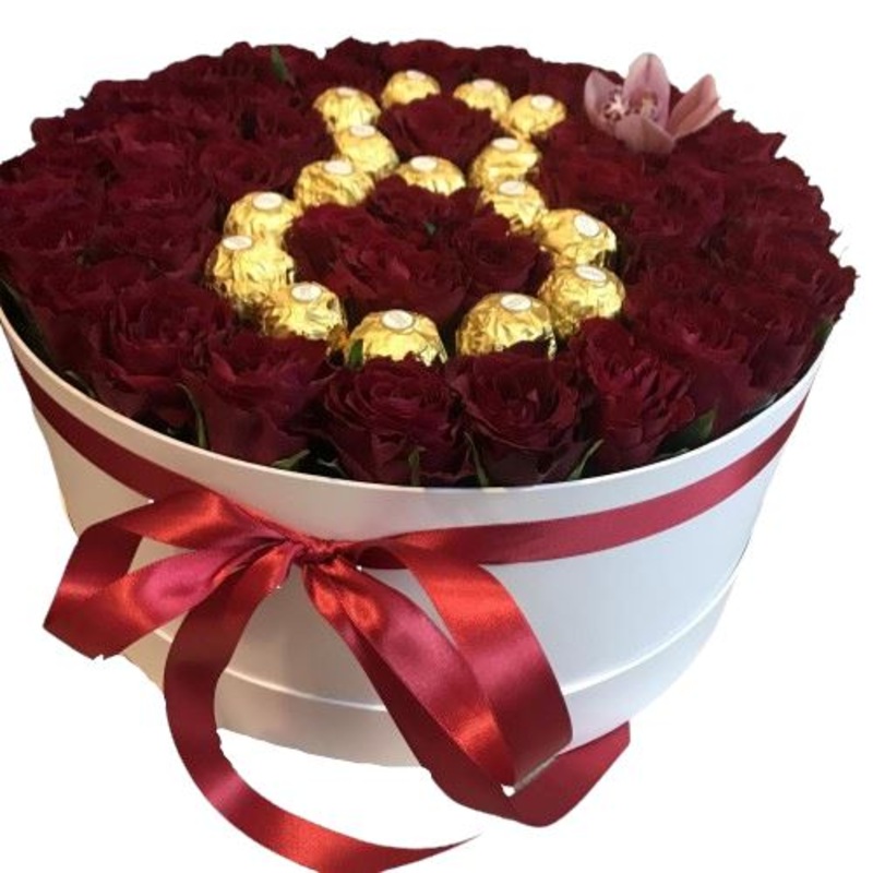 Gorgeous Numbers Box of Roses and Chocolate with Orchids Adds