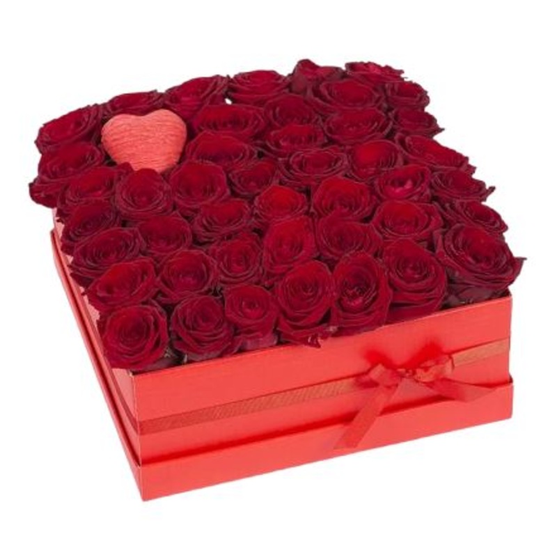 Luxury Red Roses with Chocolate Hearts Box