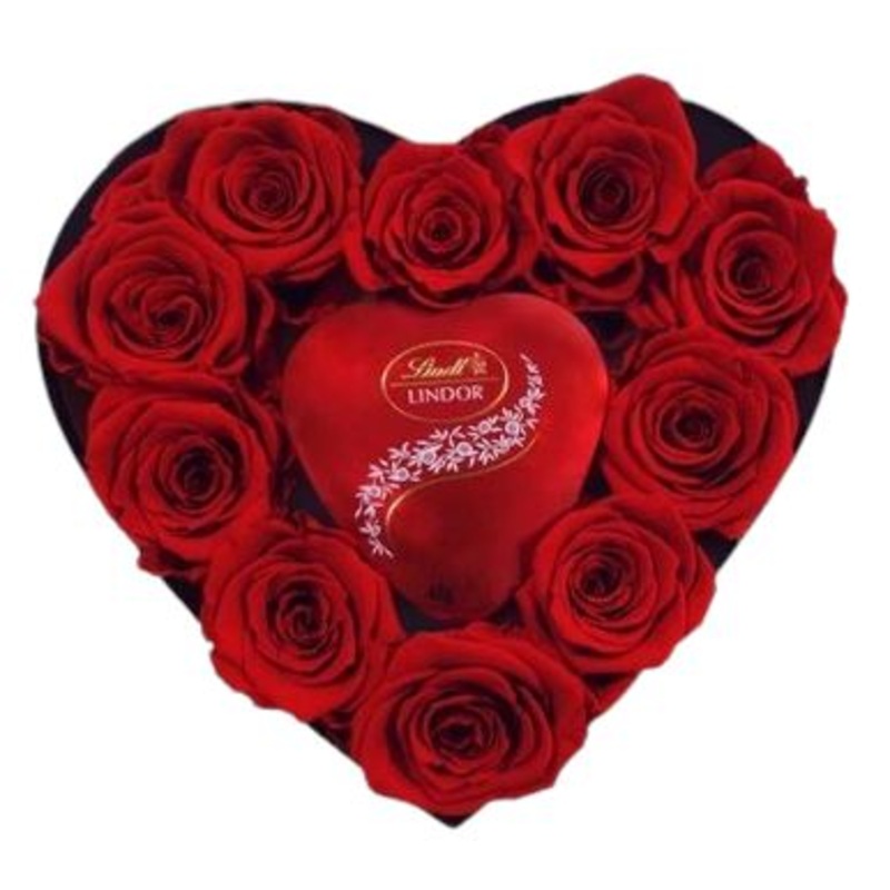 Red Roses Box with Lindt Lindor Love Heart