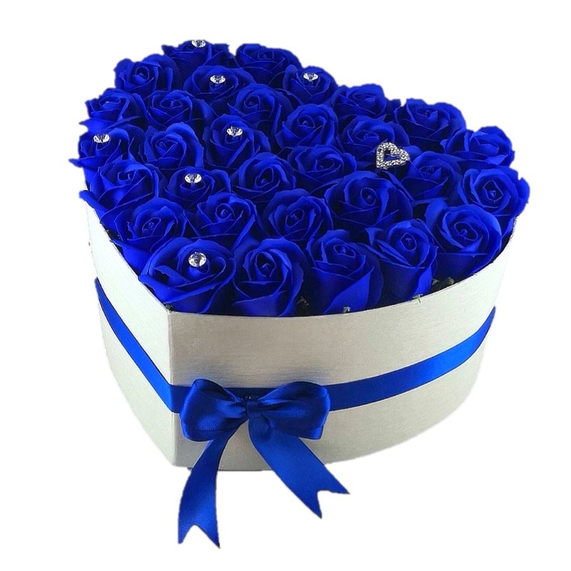 Refined Box of Blue Roses with Diamonds Pins