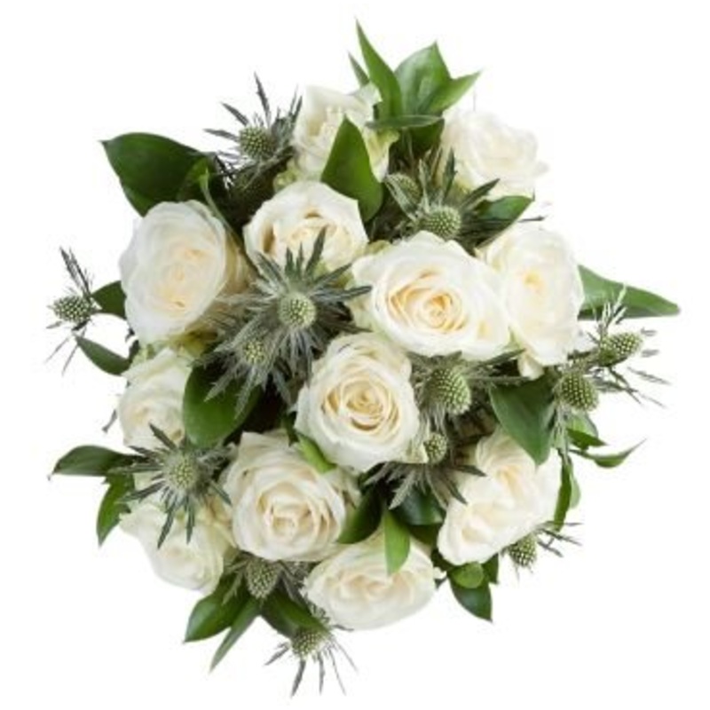 White Roses with Eryngium Bouquet