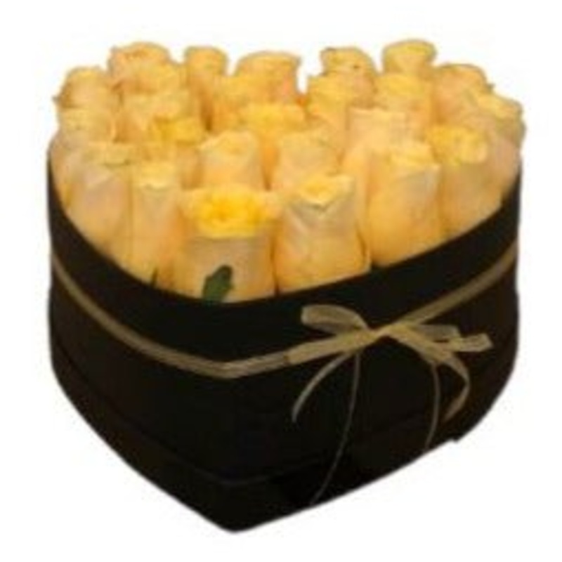 Yellow Roses Heart Box-Extra Small (10 stems) & Small (20 stems) & Regular (30 stems) & Medium (40 stems) & Large (50 stems) & Extra Large (70 stems) & Luxury (100 stems) & Glamour (120 stems) & Exclusive Glamour (140 stems) & Premium (160 stems) & Premiu