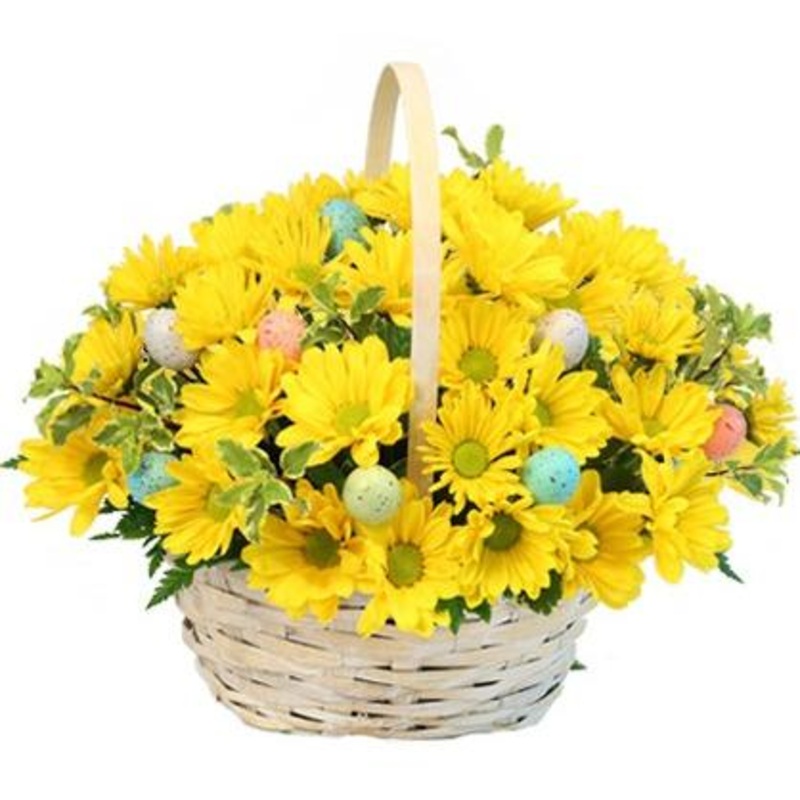 A Flower Basket of Chrysanthemums with Eggs