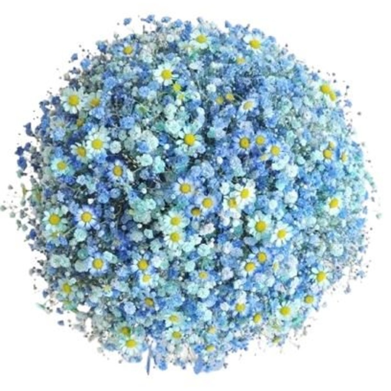 Blue Gypsophila Bouquet with Tanacetum