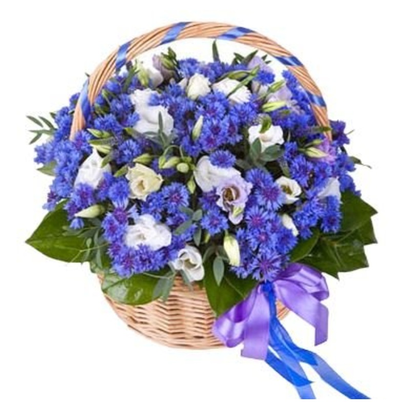 Cornflowers and Lisianthus Basket of Flowers
