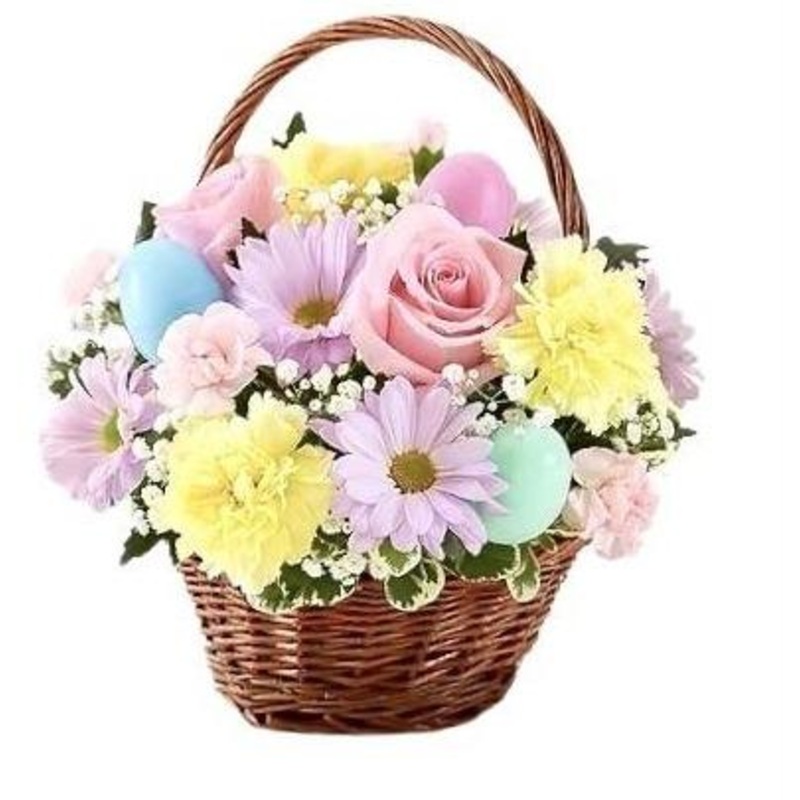 Easter Basket of Flowers-Small (10 stems) & Medium (20 stems) & Large (30 stems) & Extra Large (40 stems) & Luxury (50 stems) & Glamour (60 stems) & Exclusive Glamour (70 stems)-Natural (brown) Basket & Cream Basket & Pink Basket & Green