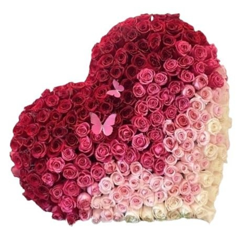 Gradient Roses Luxury Heart with Butterflies