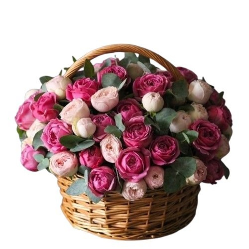 Light Pink and Cerise Spray Roses Basket