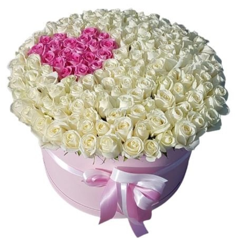 Little Heart Luxury Roses Box-Regular (80 stems) & Large (100 stems) & Extra Large (120 stems) & Luxury (140 stems) & Glamour (160 stems) & Exclusive Glamour (180 stems) & Premium (200 stems) & Premium Extra (250) & Posh (300 stems)-White (Background) + P