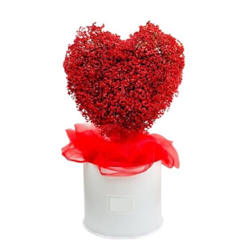 Love Gypsophila Heart in Box-Small (25cm / 9″) & Regular (30cm / 12″) & Large (43cm / 17″) & Extra Large (54cm / 21″)-Red & Pink & White & Blue & Light Blue & Purple & Rainbow