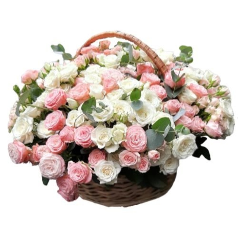 Luxury Pink and White Spray Roses in Basket