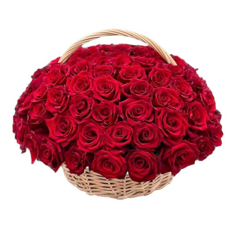 Luxury Red Roses in Basket-Extra Small (20 stems) & Small (32 stems) & Medium (44 stems) & Standard (56 stems) & Regular (70 stems) & Large (82 stems) & Extra Large (94 stems) & Luxury (110 stems) & Glamour (120 stems) & Exclusive Glamour (135 stems) & Pr