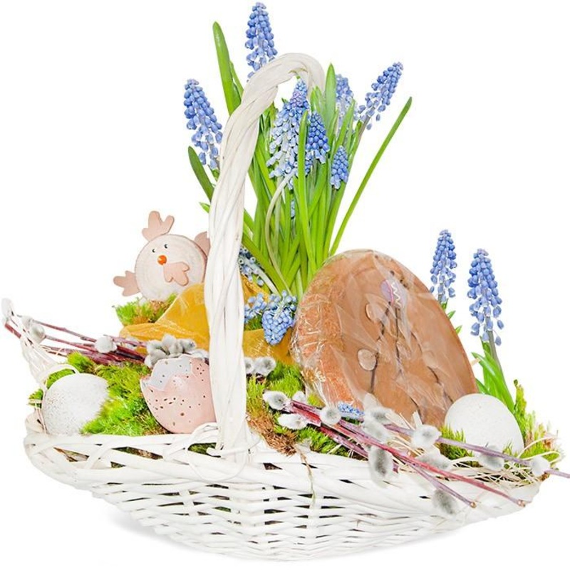 Muscari Easter Basket-Small (3 bulbs) & Regular (6 bulbs) & Medium (9 bulbs) & Large (12 bulbs) & Extra Large (15 bulbs) & Luxury (18 bulbs) & Glamour (22 bulbs) & Exclusive Glamour (30 bulbs) & Premium (40 bulbs)-White Basket & Natural Basket & Gold Bask