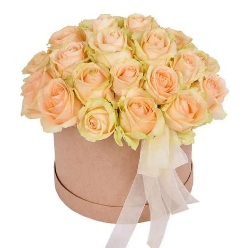 Pretty Box of Peach Roses-Small (10 stems) & Regular (20 stems) & Large (30 stems) & Extra Large (40  stems) & Luxury (50  stems) & Glamour (60  stems) & Exclusive Glamour (80 stems) & Premium (100 stems) & Premium Extra (120 stems) & Posh (150 stems)-Hat